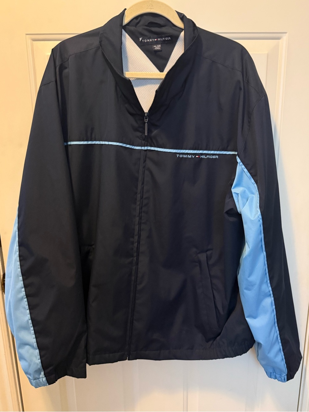 Tommy Hilfiger Navy Jacket with White and Red Logo